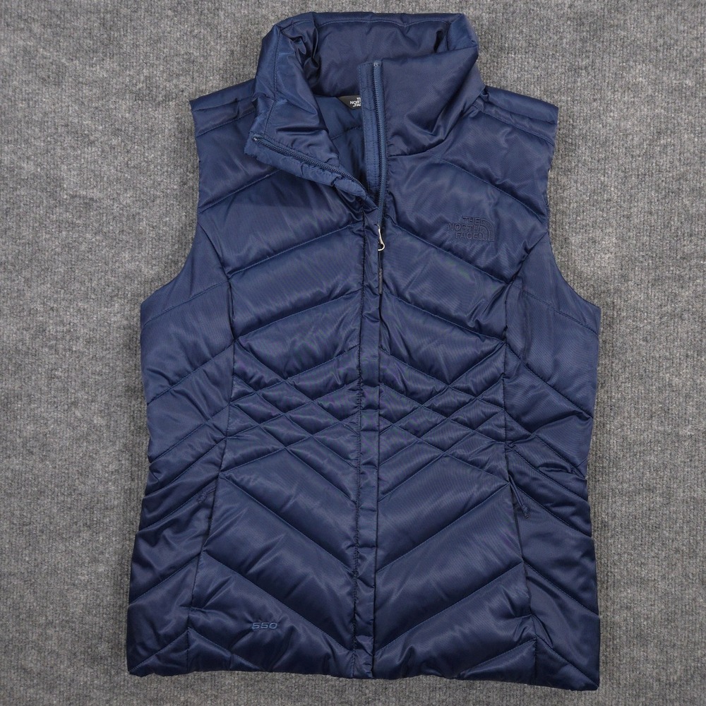 The North Face Aconcagua Vest Womens S Navy 550 Goose Down Quilted Puffer Casual